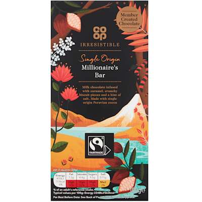 Co-op Irresistible Fairtrade Single Origin Millionaire’s Bar 100g Co-op Irresistible Fairtrade Single Origin Millionaire’s Bar 100g