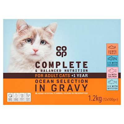 Co-op Ocean Selection in Gravy for Adult Cats +1yr 12 x 100g Co-op Ocean Selection in Gravy for Adult Cats +1yr 12 x 100g