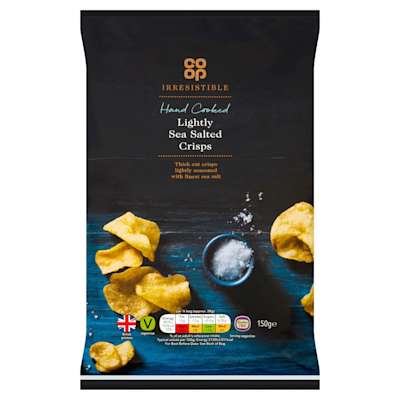 Co-op Irresistible Hand Cooked Lightly Sea Salted Crisps 150g Co-op Irresistible Hand Cooked Lightly Sea Salted Crisps 150g