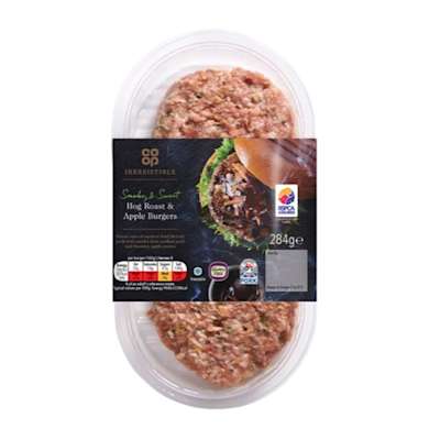 Co-op Irresistible Hog Roast & Apple Beef Burgers 284g Co-op Irresistible Hog Roast & Apple Beef Burgers 284g