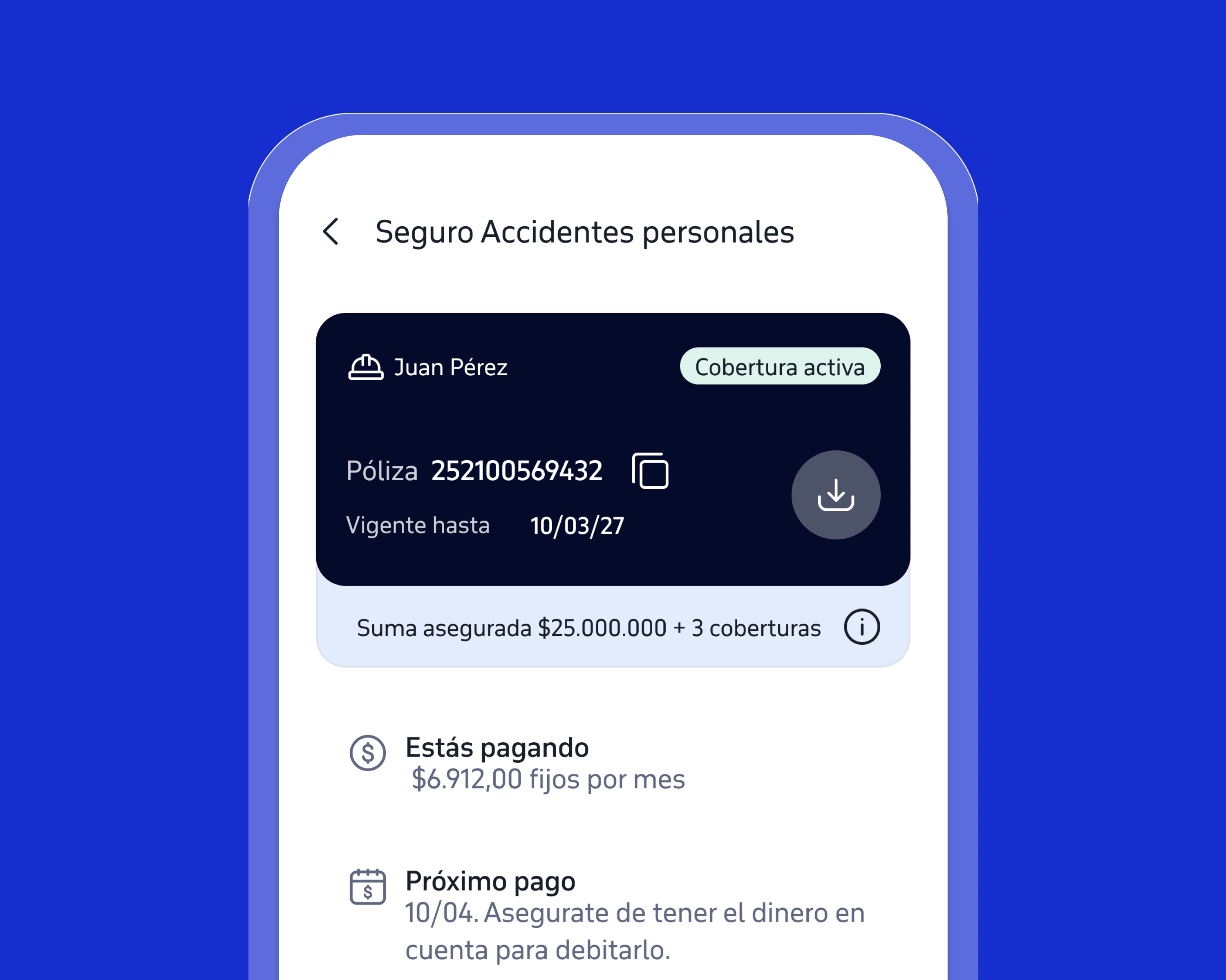 Imágen de celular con póliza de seguros AP