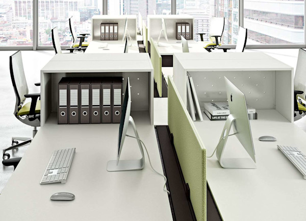 A modern office desk utilizes smart tech and storage so you can display what matters most. Learn more at StrongProject.