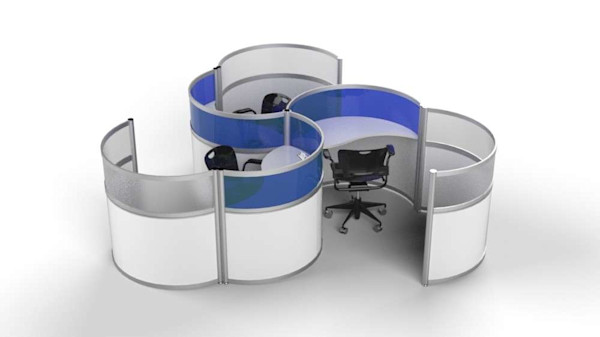 Blue curved cubicles