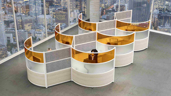 full-height curved office cubicles