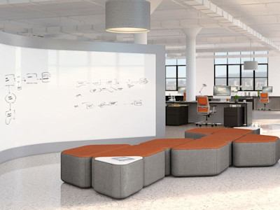 Modern office furniture in an open office and private office layout