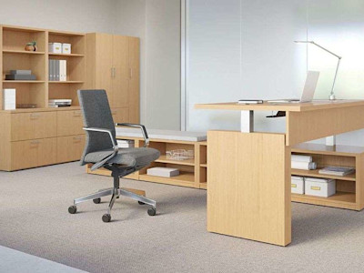 executive minimalist private office with ergonomic desk