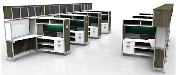 movable mobile modular office furniture for focused work in a modern office