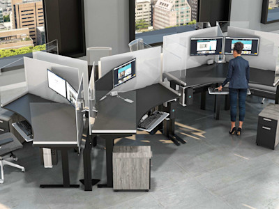 bcurved workstation with markerboard