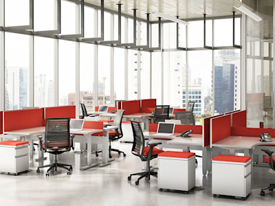 modern office cubicles with tinted removable partitions