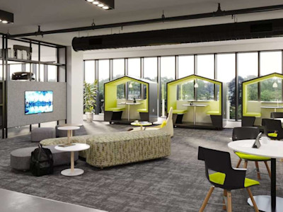 collaborative workspace furniture for the hybrid office with modular furniture