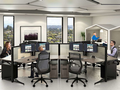hybrid office with ergonomic furniture