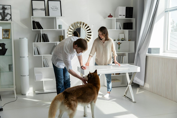 pet-friendly office with mobbile movable office furniture to increase morale and productivity