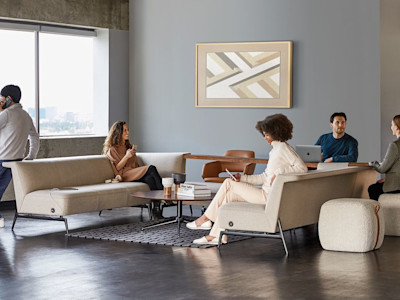 collaborative modern office furniture in the modern hybrid office