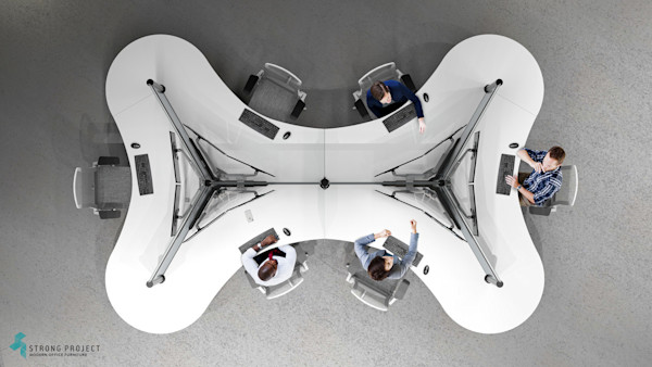 modular workstation and modern cubicle with a curved design in a touchdown space