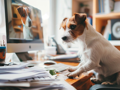 dog in a modern pet-friendly office