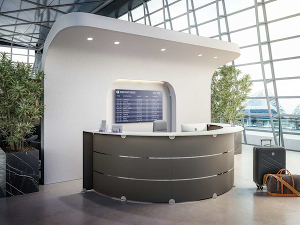 a modern reception areas that relects branding and company image when hosting office guests