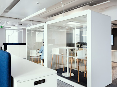 Modern acoustic phone booth for multi-use spaces