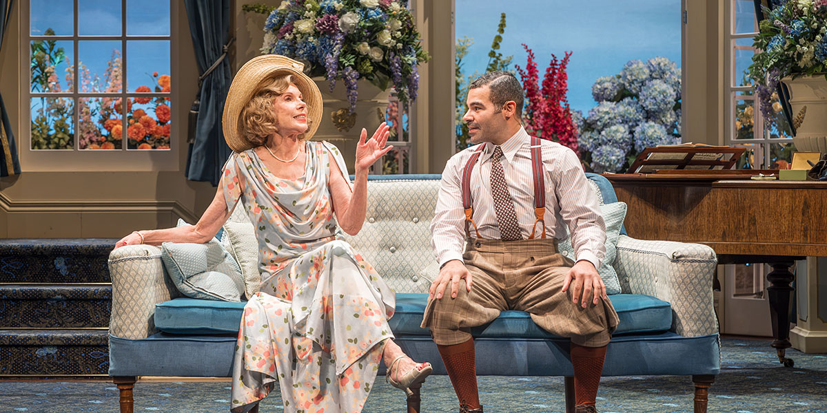 HAY FEVER. 1200 LT Christine Baranski (Judith Bliss) and Ash Hunter (Sandy Tyrell). Photo Marc Brenner