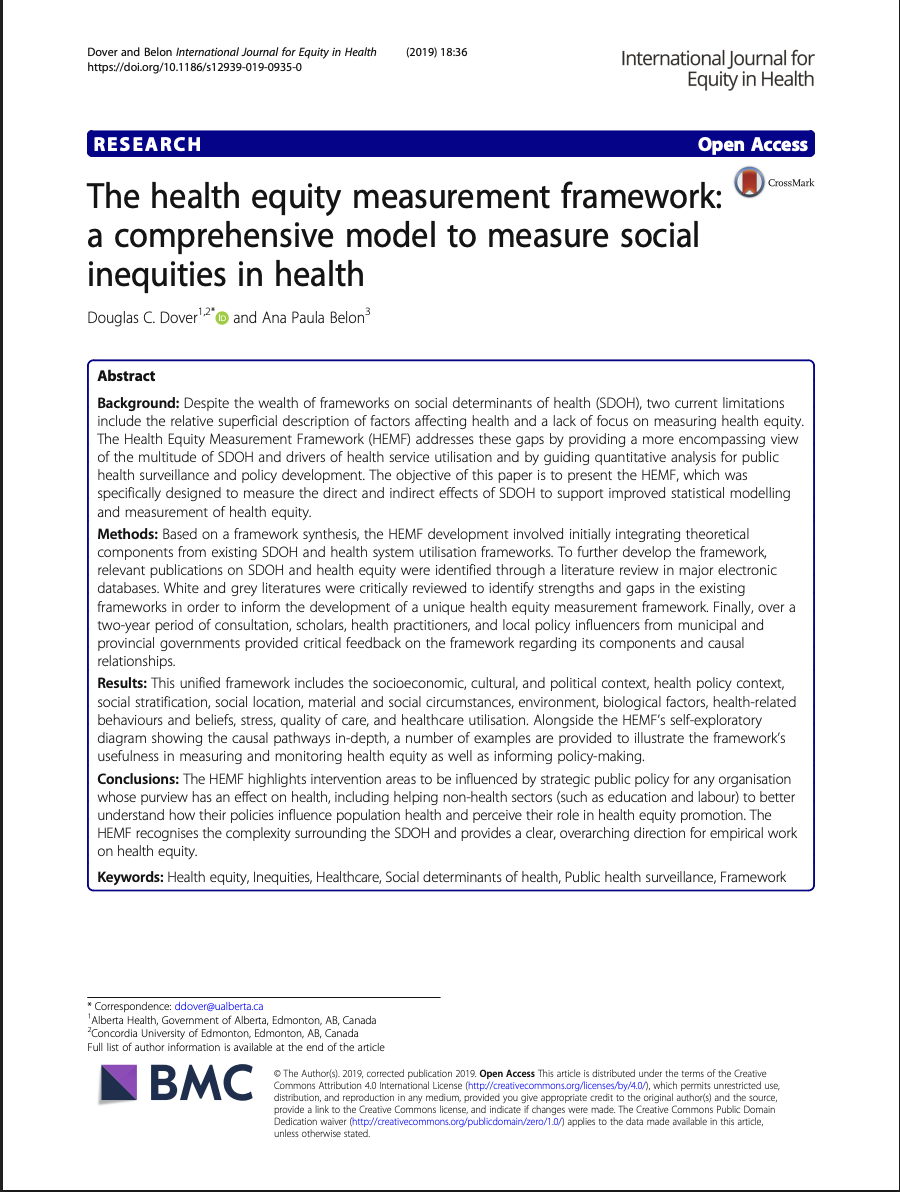 The Health Equity Measurement Framework: A Comprehensive Model to Measure Social Inequities in Health