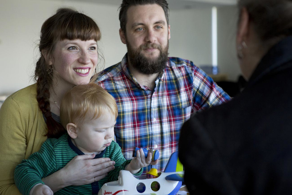 Happy family getting advice