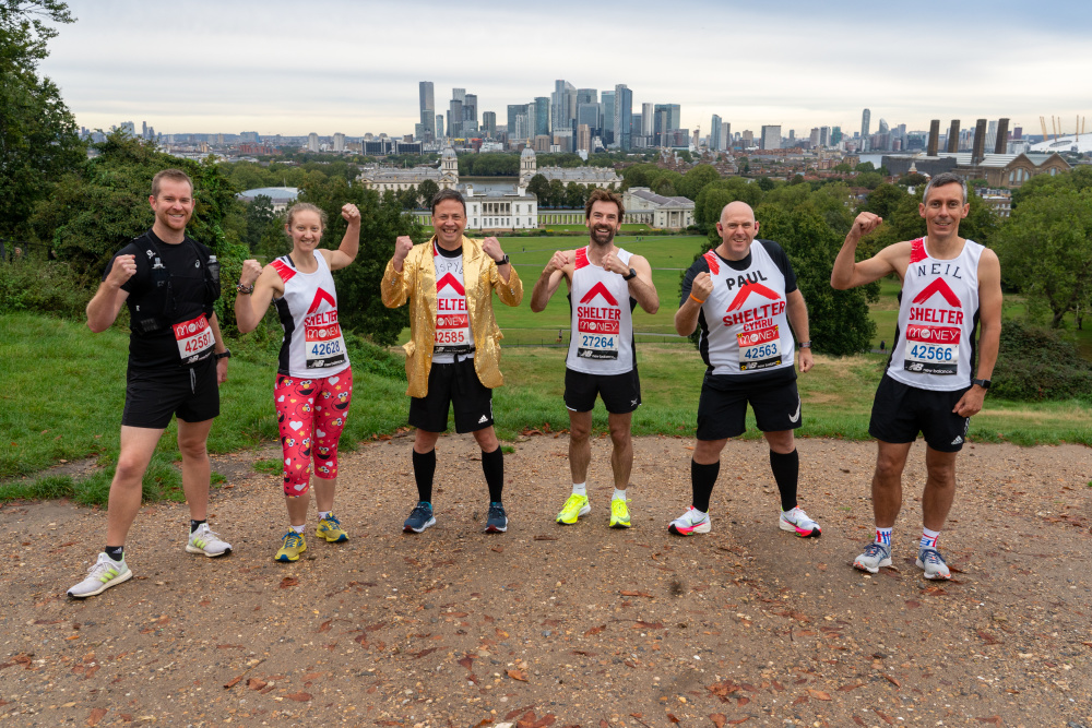 Fundraisers wearing Virgin Money and Shelter vests in Greenwich