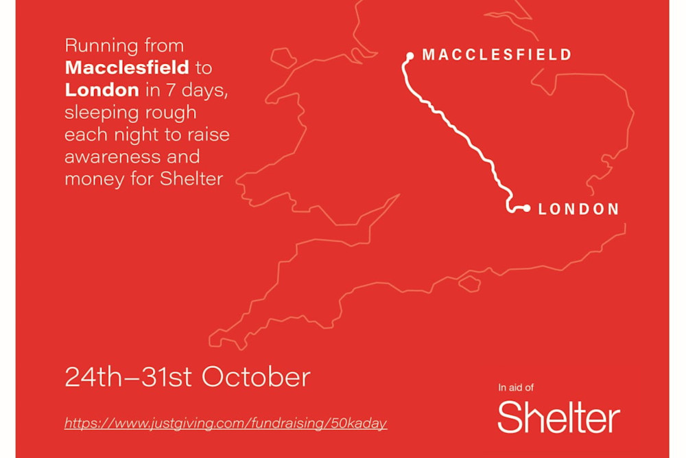 Map showing the route Jonathon ran from Macclesfield to London in 7 days