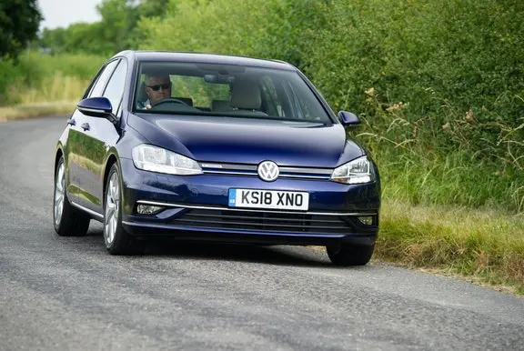 The exterior of a blue Volkswagen Golf