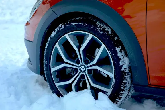 Close up of car parked in snow