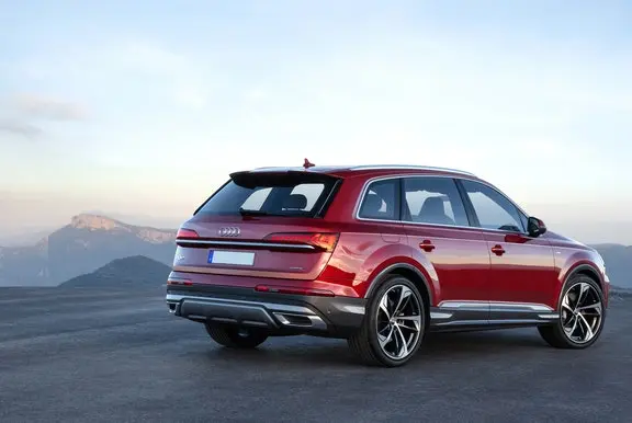 The rear exterior of a red Audi Q7