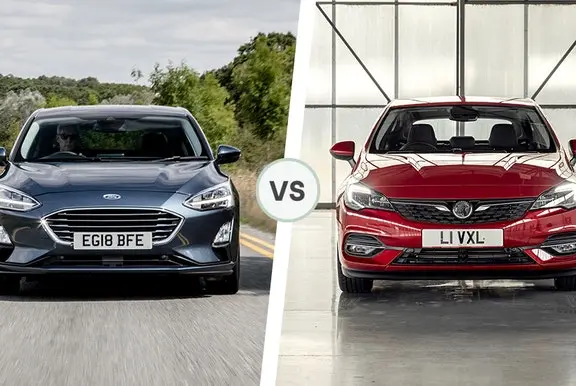 Ford Focus and Vauxhall Astra front exterior side by side