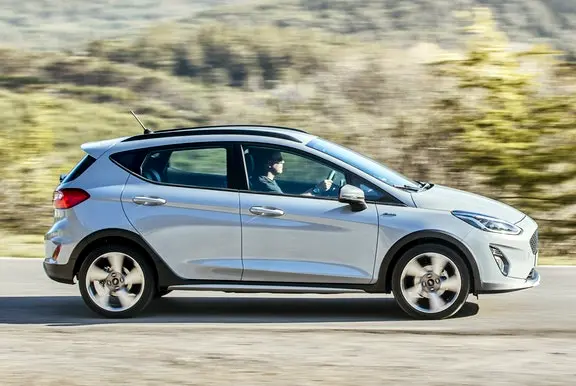 The exterior of a white Ford Fiesta