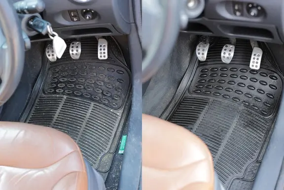 Before and after cleaning a footwell