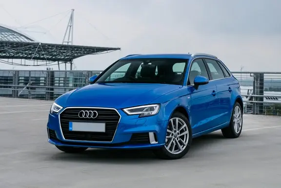 The exterior of a blue Audi A3