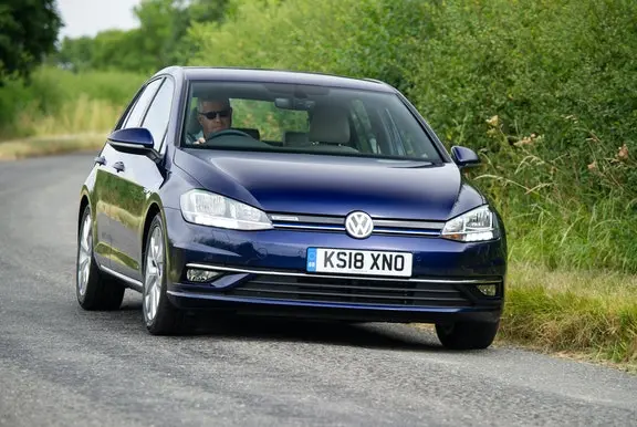 The exterior of a blue Volkswagen Golf