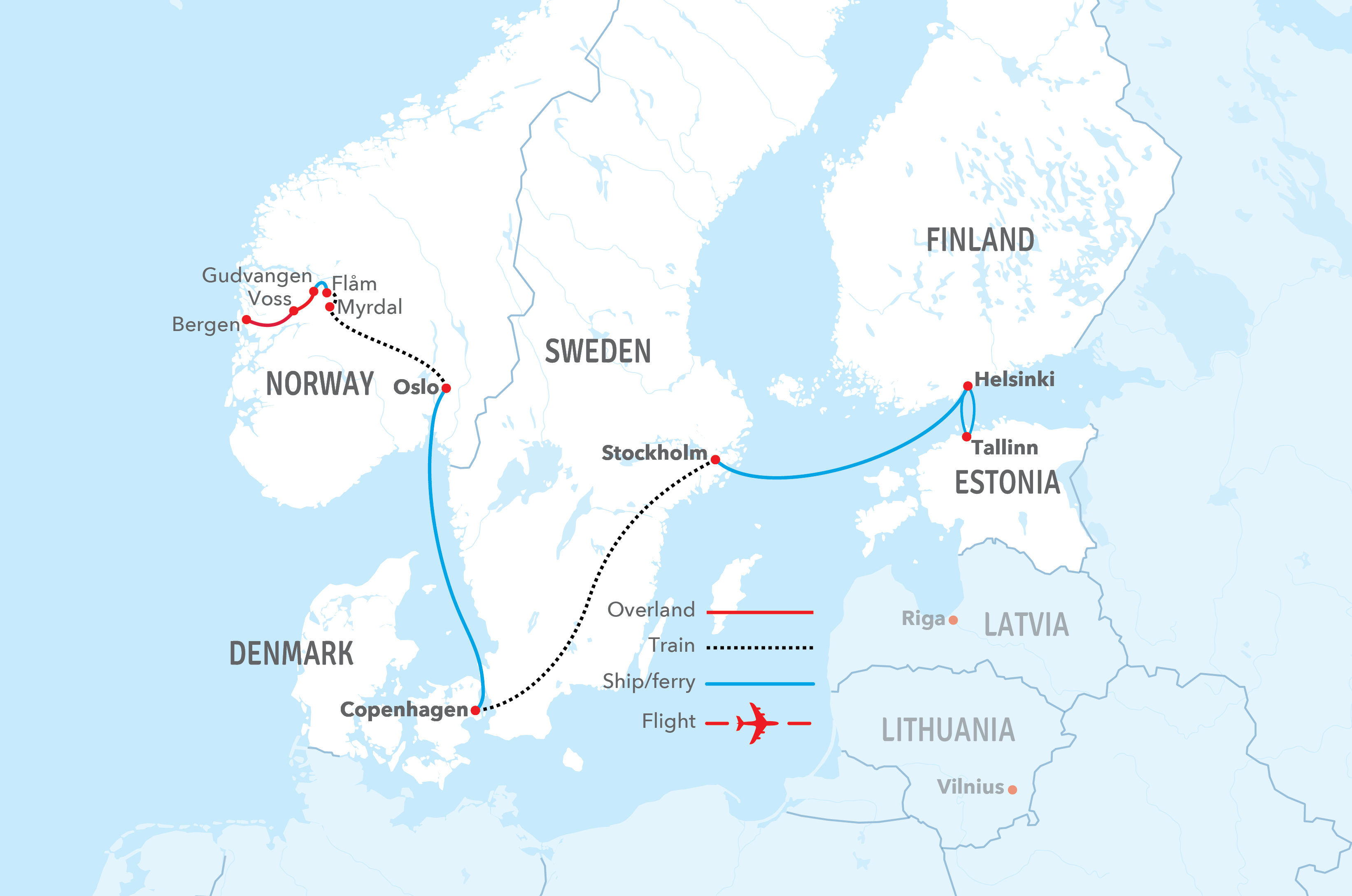map-classic-Nordic Capitals by Rail & Ferry
