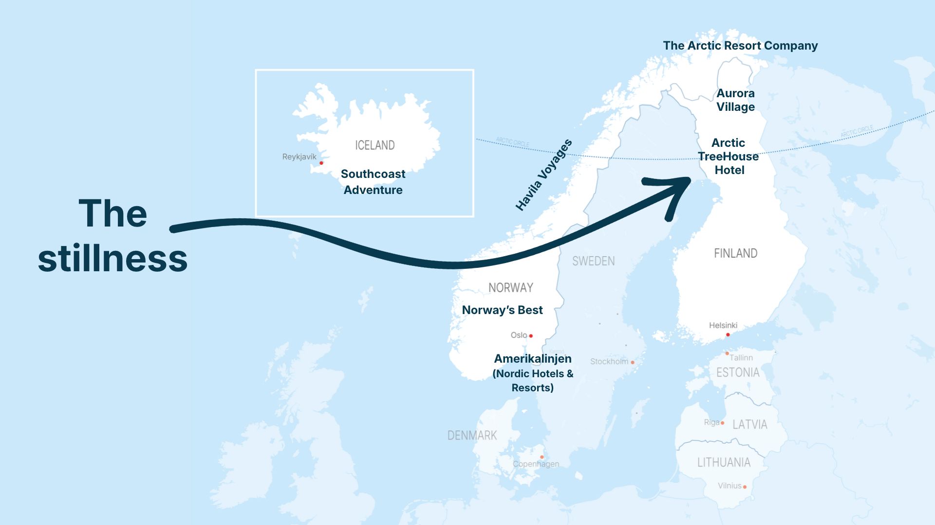 50DN Nordic Roadshow 2026 map (6 Arctic TreeHouse Hotel)