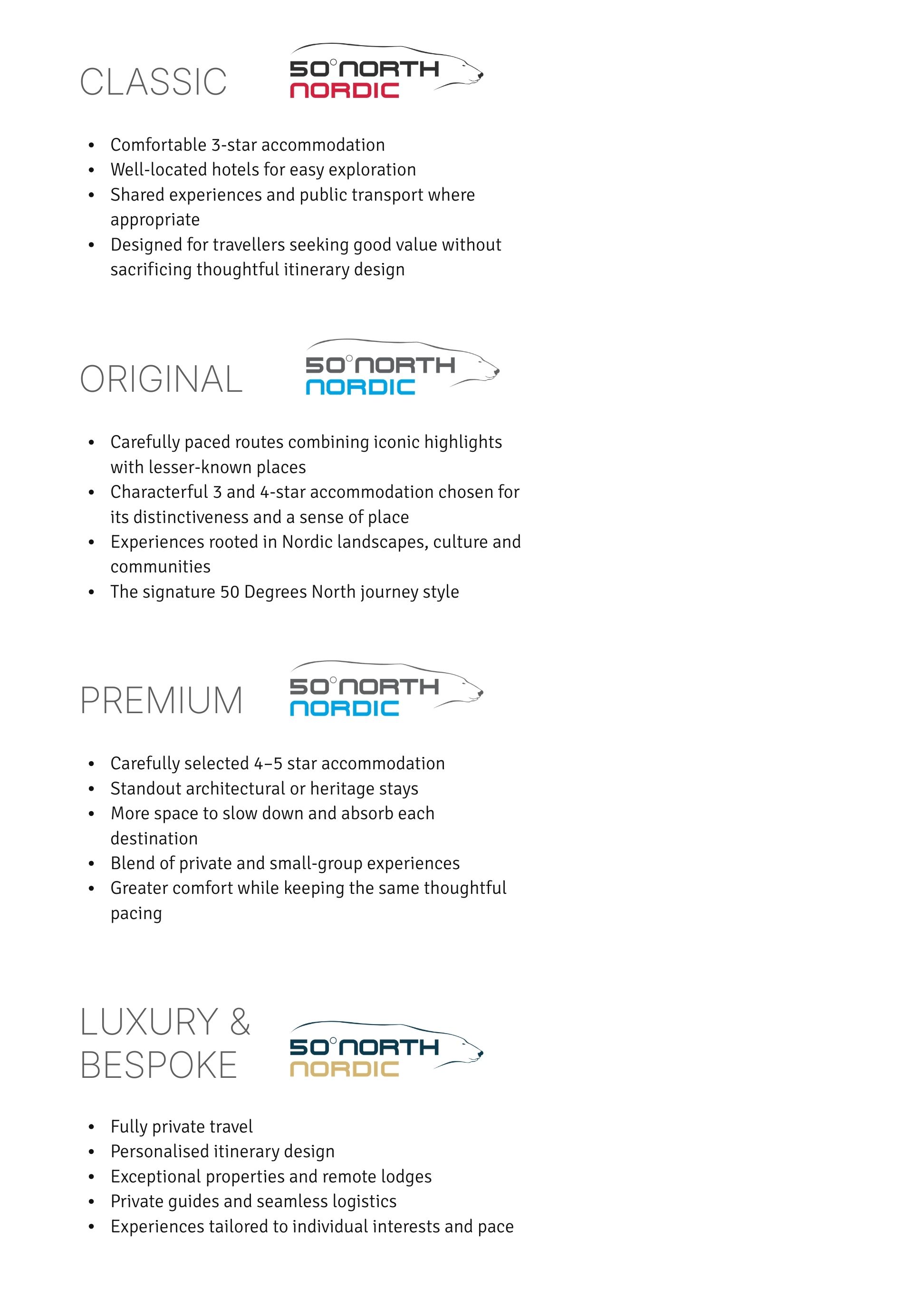 50 Degrees North Tour Standards