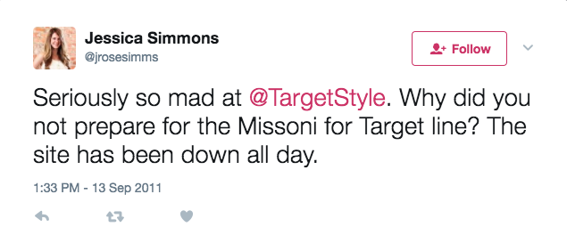 Tweet from Target Website Crash on Missoni Launch Day