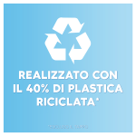 Logo riciclo flaconi realizzati con 40% di plastica riciclata