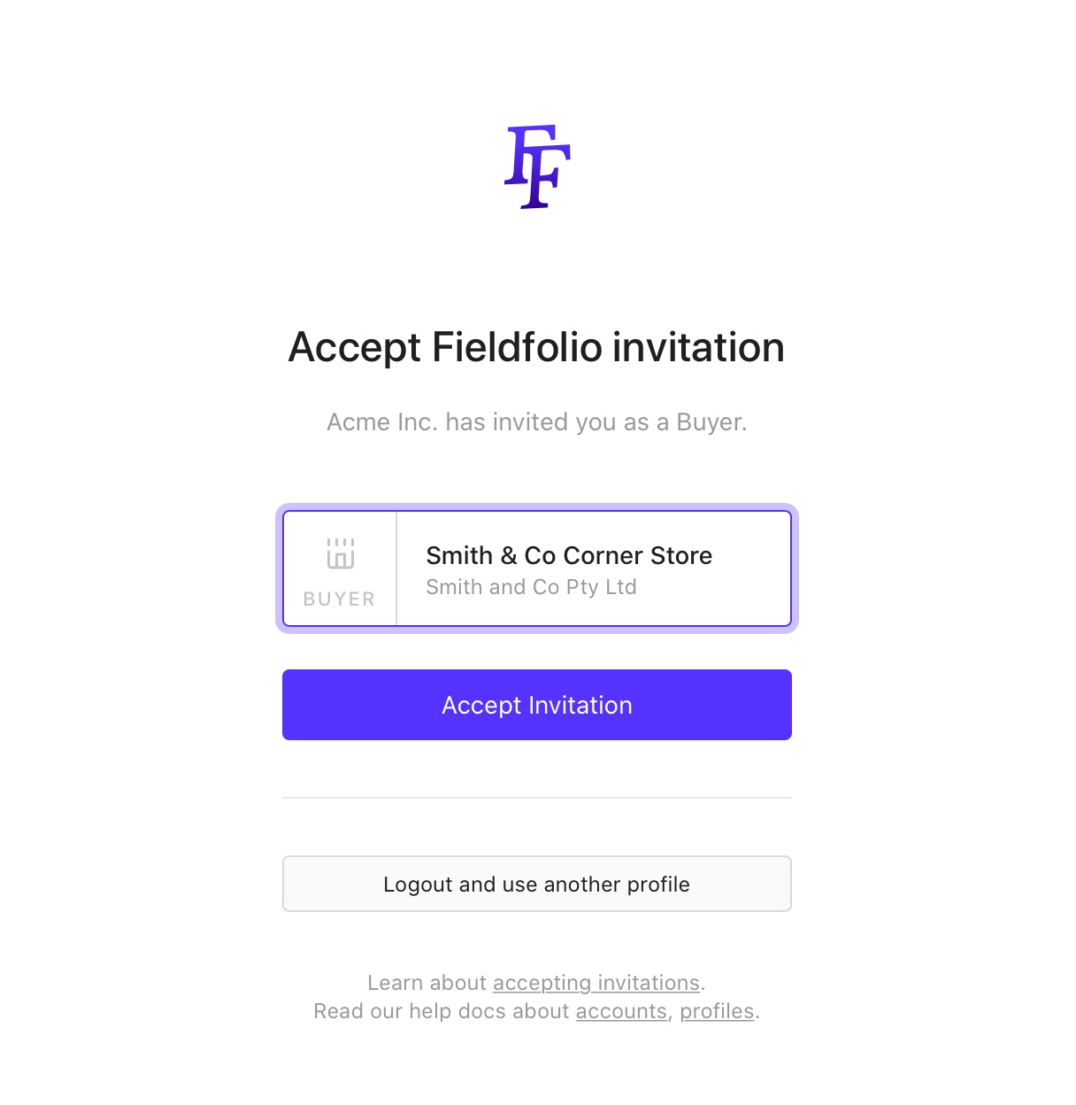 Retailer registration screenshot - invitation