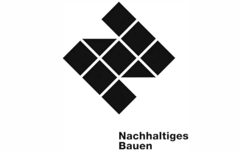 Siegel nachhaltiges Bauen in schwarz-weiß