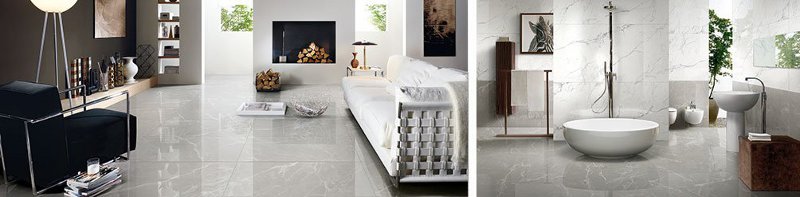 Weiße Fliesen in Badezimmer und Wohzimmer