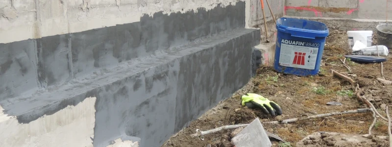 Eine Fassade die mit mineralischer Bauwerksabdichtung bestrichen ist.