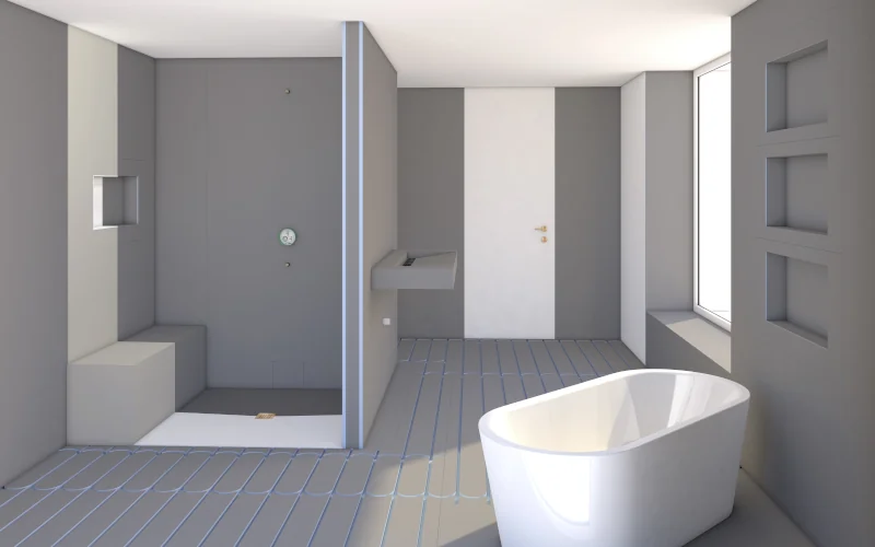 Badezimmer mit Fußbodenheizelementen im Boden