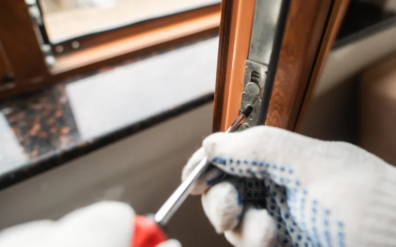 Mann verstellt die Einstellung eines Fensters