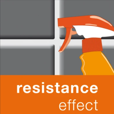Symbol für Widerstandsfähigkeit, Sprühflasche vor grauen Fliesen.