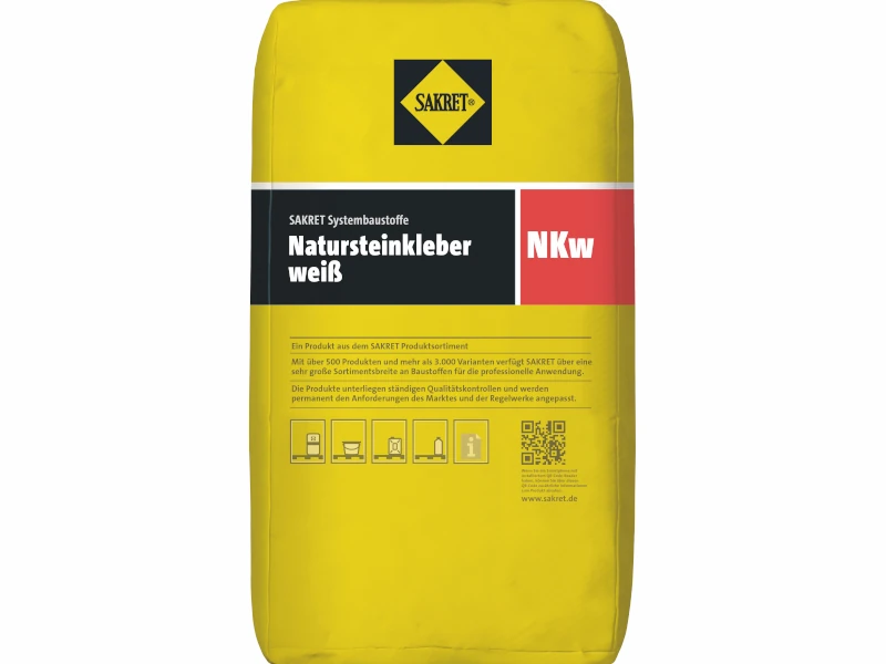 freigestellter gelber Sack mit Natursteinkleber weiß