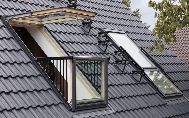 Dachfenster mit ausklappbarem Balkon als moderne Erweiterung des Wohnraums