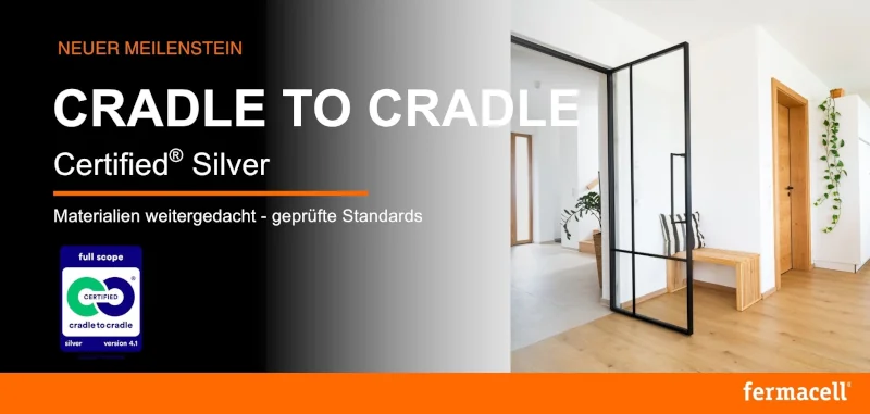 Ausschnitt aus einem fermacell Flyer: Cradle to Cradle - Certified Silver - Materialien weitergedacht - geprüfte Standards