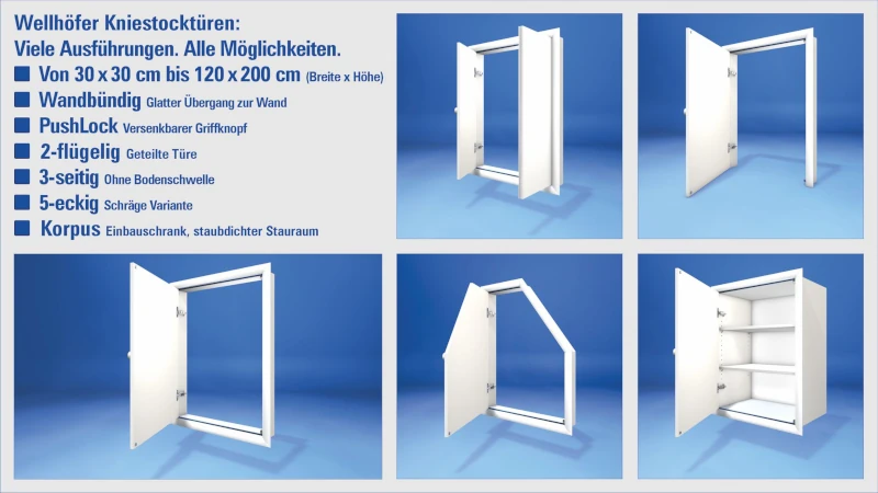 Infoblatt Wellhöfer Kniestocktüren in verschiedenen Arten und Formen
